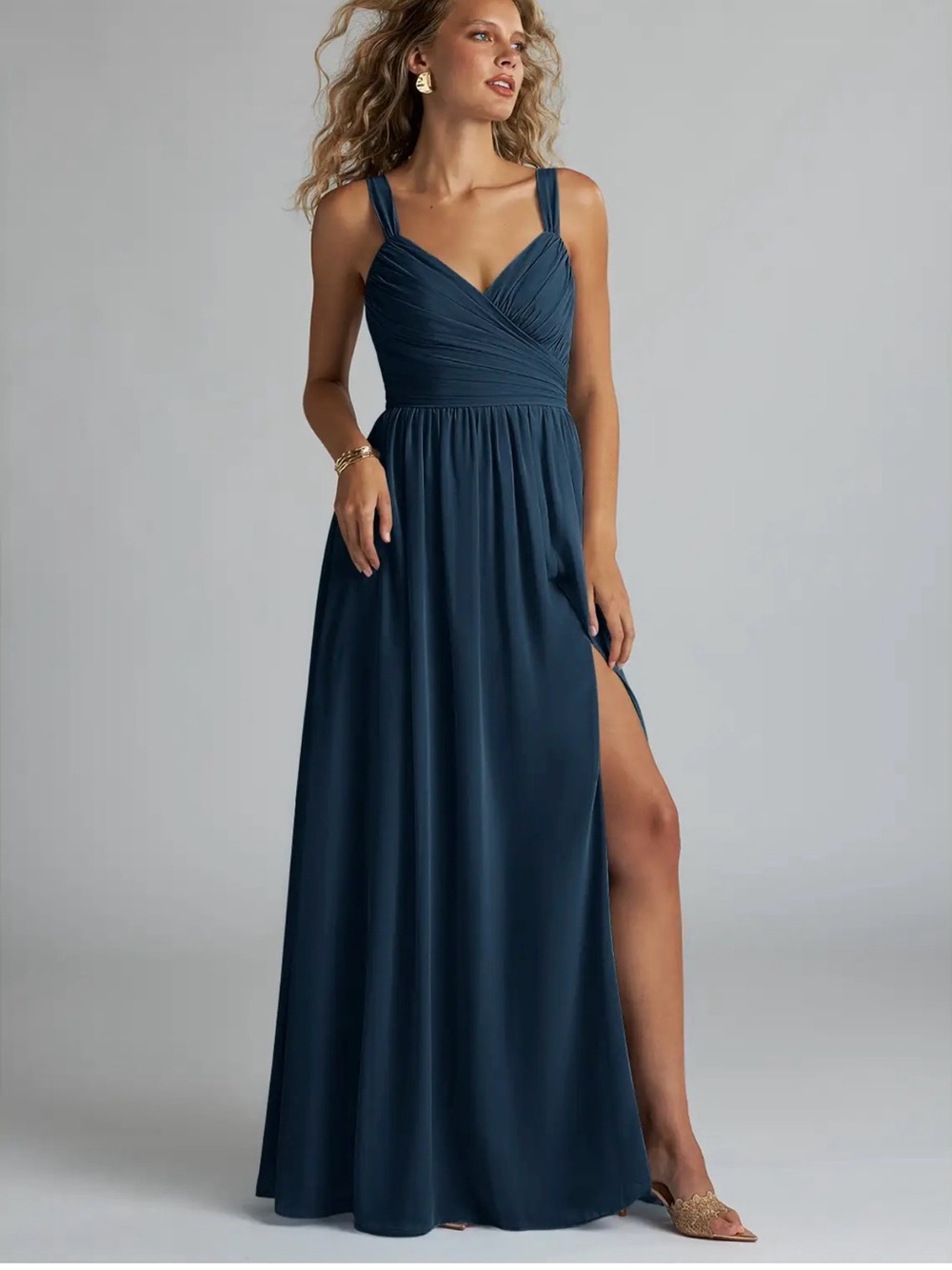 Azazie aziza Dark Navy Maxi Dress with Thigh Slit